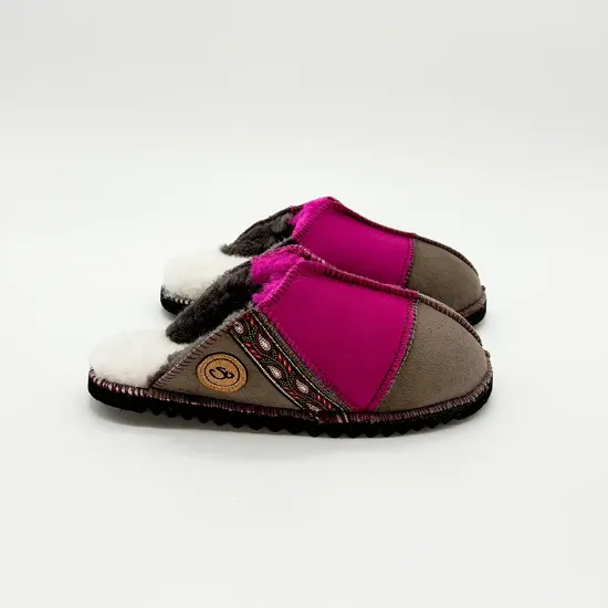 Picture of Sheepskin Mules | Vole / Magenta with Braid | Size 4