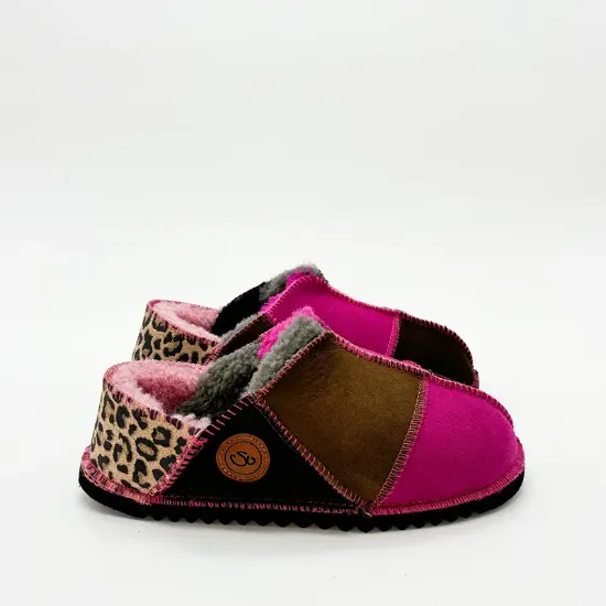 Picture of Sheepskin Slipper | Magenta / Bark / Mocca / Leopard - Low Back | Size 5